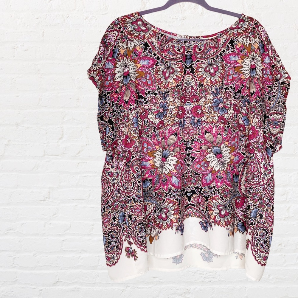 Norm Thompson Floral Print Fuchsia Blouse Sz 1X - Picture 1 of 8